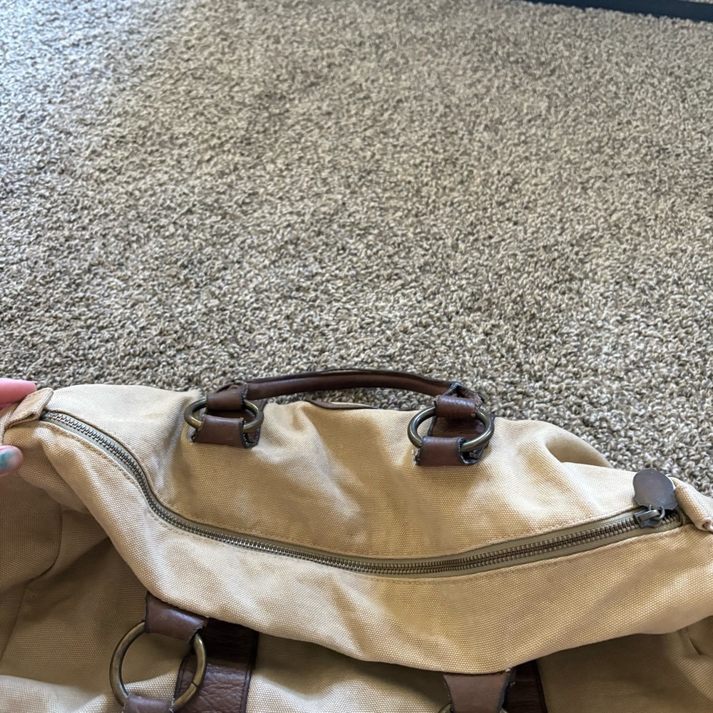 Vintage Rugby Ralph Lauren Khaki Canvas & Leather Small Duffle Tote Bag Monogram - Picture 11 of 16